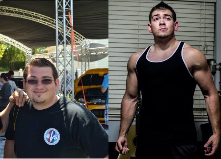 A photo of a 5'9" man showing a weight reduction from 233 pounds to 173 pounds. A respectable loss of 60 pounds.