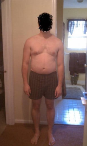 A before and after photo of a 5'11" male showing a snapshot of 201 pounds at a height of 5'11