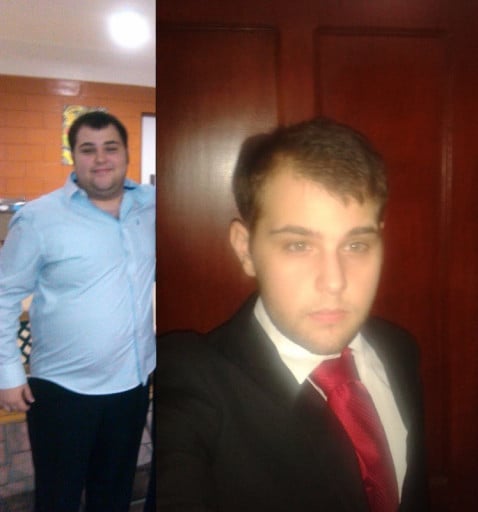 A progress pic of a 5'11" man showing a fat loss from 275 pounds to 170 pounds. A respectable loss of 105 pounds.
