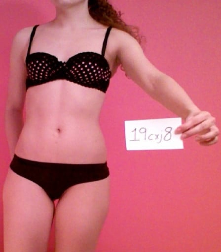 A progress pic of a 5'4" woman showing a snapshot of 116 pounds at a height of 5'4