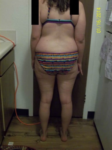 A progress pic of a 5'4" woman showing a snapshot of 149 pounds at a height of 5'4