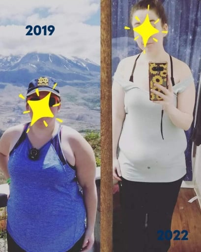 Before and After 91 lbs Fat Loss 5 feet 4 Female 250 lbs to 159 lbs