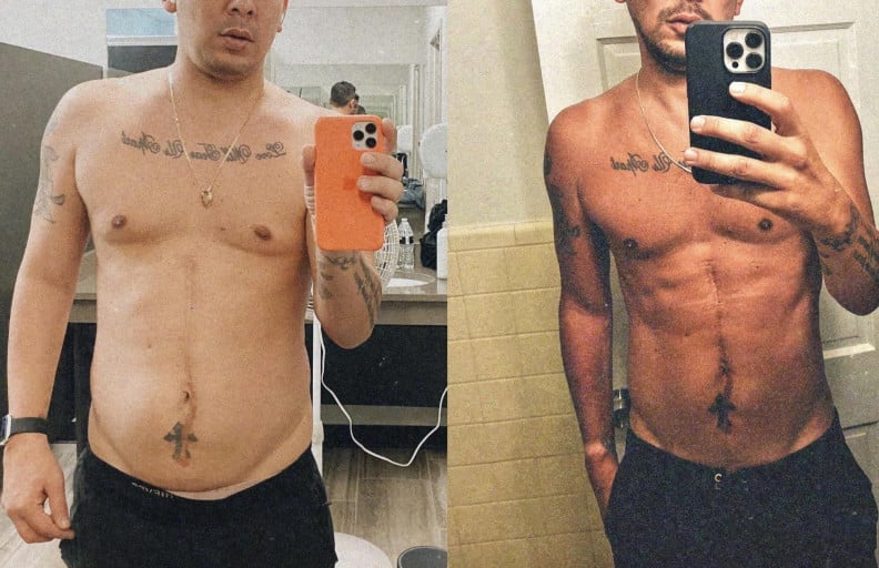 16 lbs Fat Loss Before and After 6'1 Male 206 lbs to 190 lbs