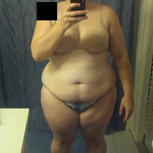 A picture of a 5'3" female showing a snapshot of 223 pounds at a height of 5'3