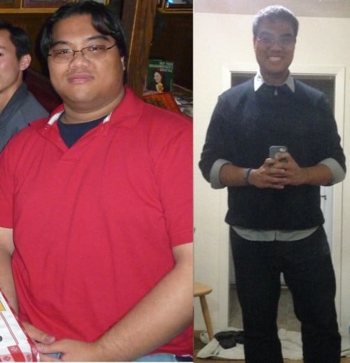 Before and After 85 lbs Fat Loss 6 foot 2 Male 335 lbs to 250 lbs