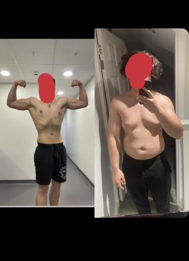 Before and After 70 lbs Weight Loss 5 foot 11 Male 250 lbs to 180 lbs