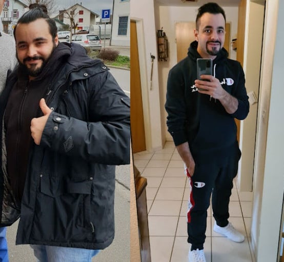 5 foot 9 Male Before and After 104 lbs Fat Loss 286 lbs to 182 lbs