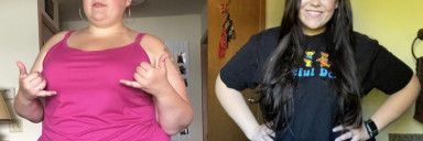 Before and After 95 lbs Fat Loss 5 foot 7 Female 355 lbs to 260 lbs