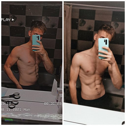 5'9 Male 24 lbs Weight Gain Before and After 136 lbs to 160 lbs