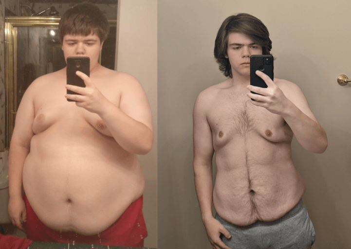 A picture of a 5'10" male showing a weight loss from 350 pounds to 205 pounds. A respectable loss of 145 pounds.