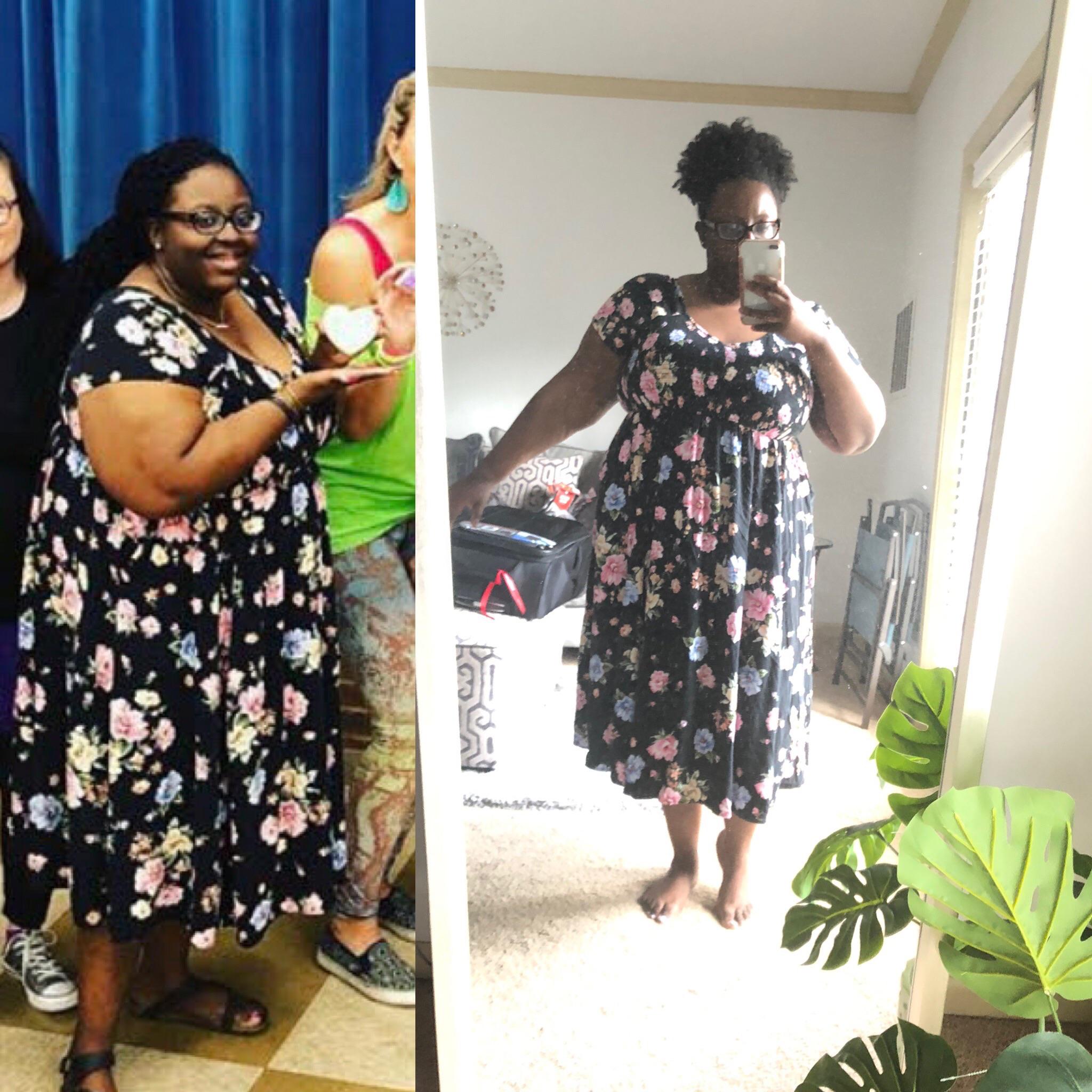 Before and After 44 lbs Fat Loss 5 foot 4 Female 268 lbs to 224 lbs