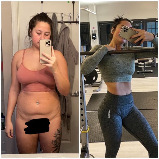 5'9 Female Before and After 45 lbs Fat Loss 190 lbs to 145 lbs