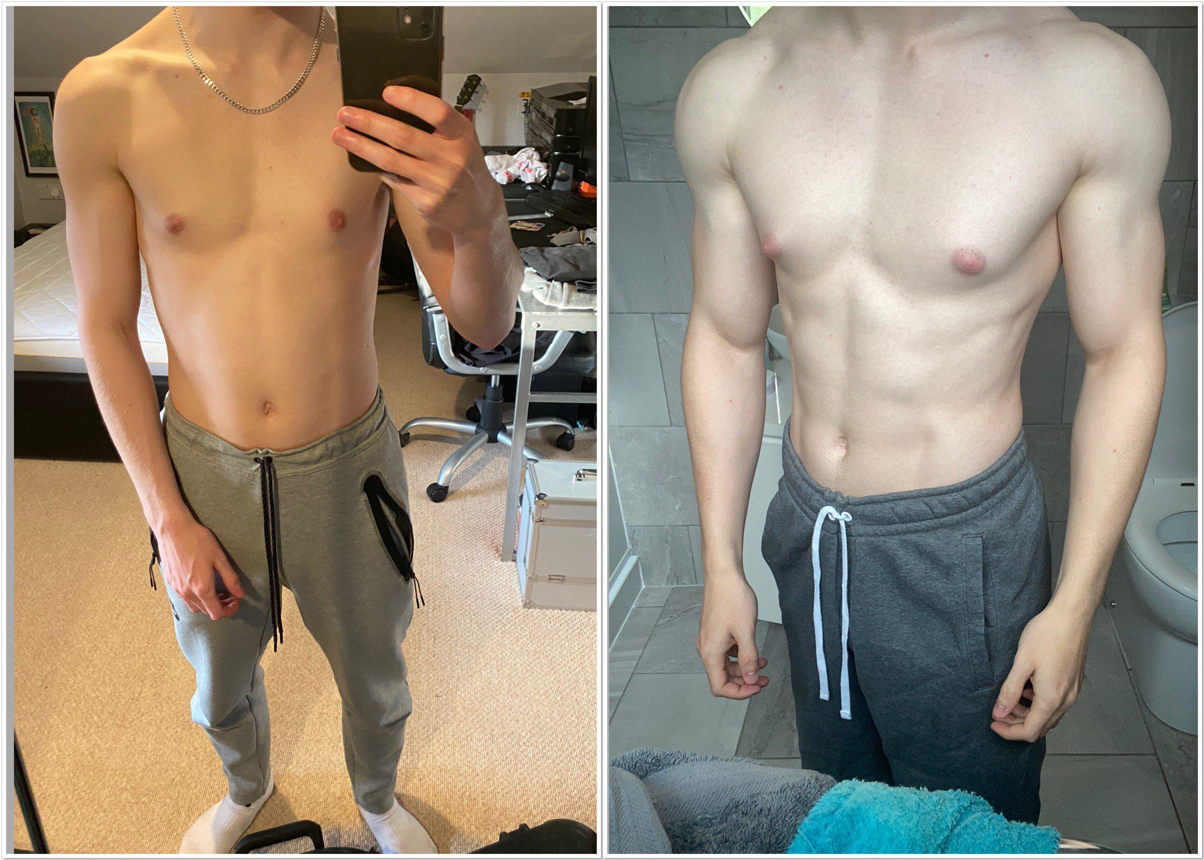 20 lbs Muscle Gain Before and After 5 feet 6 Male 121 lbs to 141 lbs