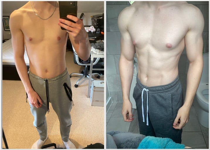 20 lbs Muscle Gain Before and After 5 feet 6 Male 121 lbs to 141 lbs
