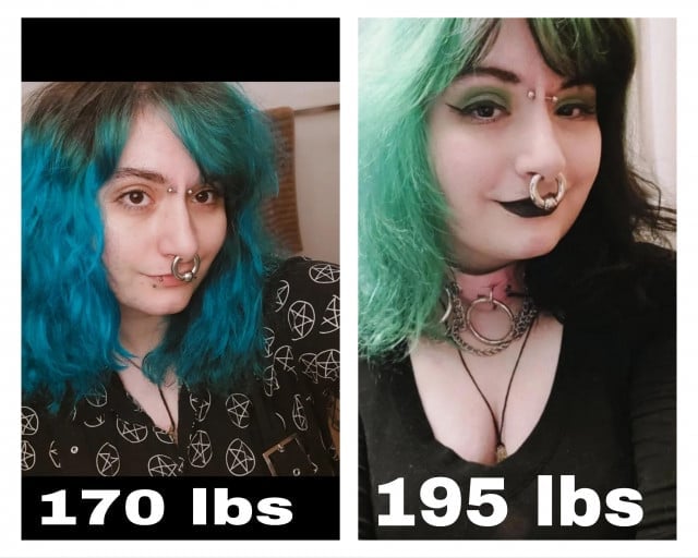 5 foot Female Before and After 35 lbs Weight Loss 205 lbs to 170 lbs