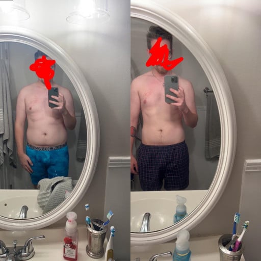 6 foot Male Before and After 35 lbs Weight Loss 220 lbs to 185 lbs
