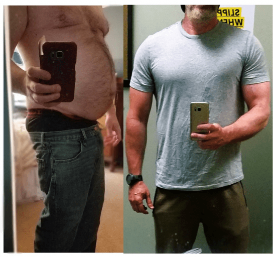 A picture of a 5'9" male showing a weight loss from 228 pounds to 192 pounds. A total loss of 36 pounds.