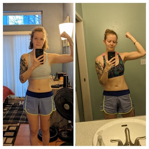 5 feet 8 Female 5 lbs Muscle Gain Before and After 120 lbs to 125 lbs