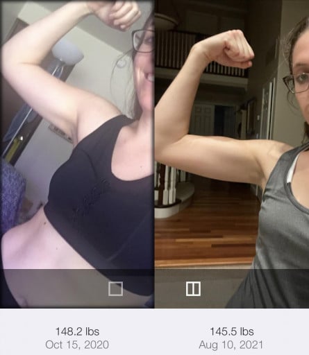 5 feet 7 Female 3 lbs Weight Loss Before and After 148 lbs to 145 lbs