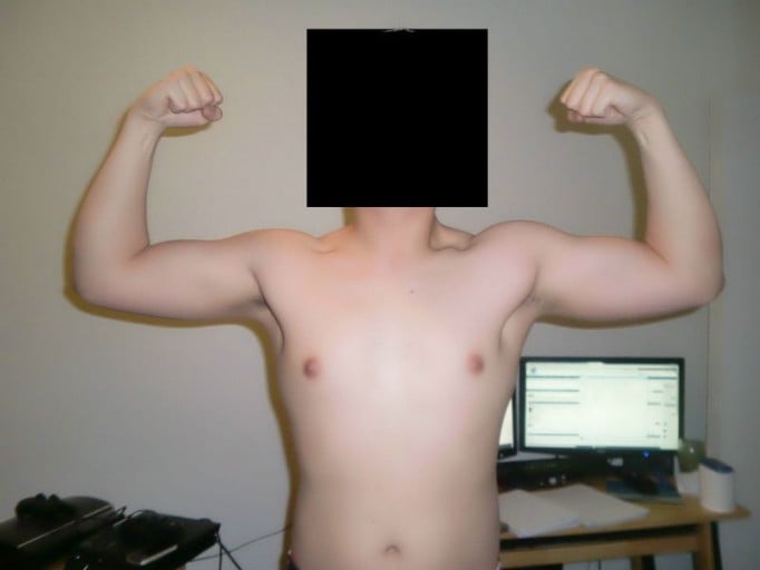 A progress pic of a 5'10" man showing a muscle gain from 144 pounds to 175 pounds. A net gain of 31 pounds.