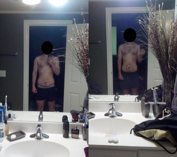 A picture of a 5'10" male showing a fat loss from 181 pounds to 167 pounds. A net loss of 14 pounds.