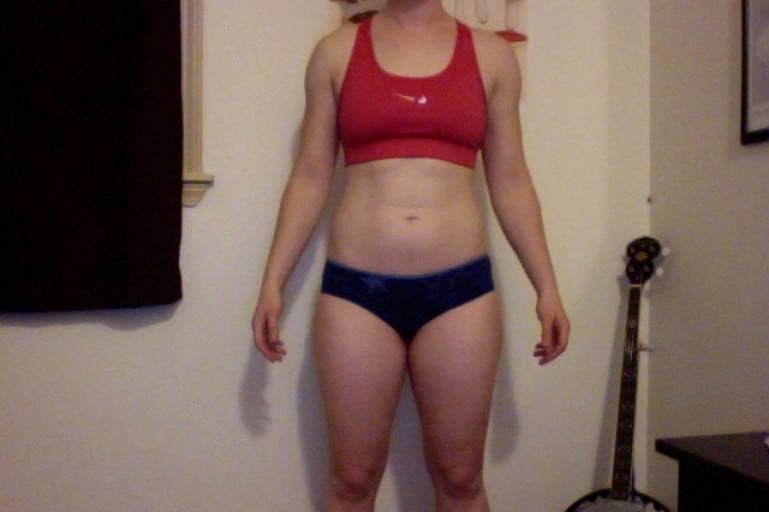 A progress pic of a 5'3" woman showing a snapshot of 141 pounds at a height of 5'3