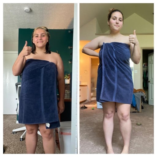 35 lbs Fat Loss Before and After 5'2 Female 215 lbs to 180 lbs