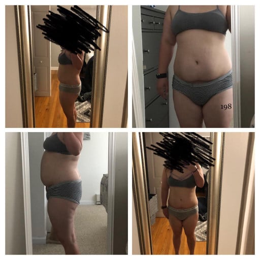 Before and After 39 lbs Weight Loss 5'1 Female 198 lbs to 159 lbs