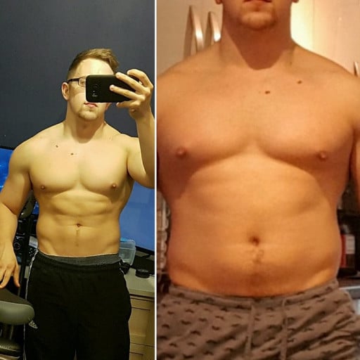 A picture of a 5'7" male showing a fat loss from 185 pounds to 164 pounds. A respectable loss of 21 pounds.