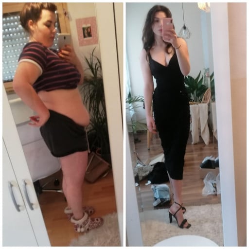 Before and After 85 lbs Weight Loss 5 feet 6 Female 203 lbs to 118 lbs