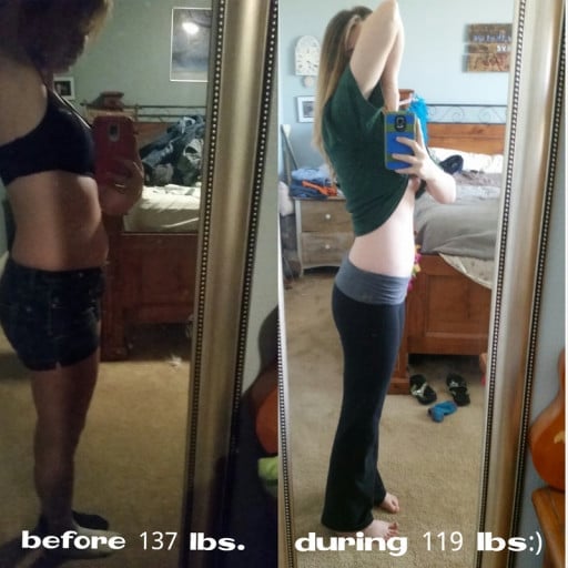 A picture of a 5'4" female showing a weight loss from 137 pounds to 119 pounds. A respectable loss of 18 pounds.