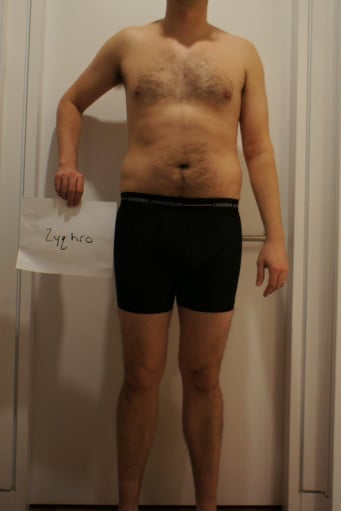 A before and after photo of a 6'0" male showing a snapshot of 178 pounds at a height of 6'0