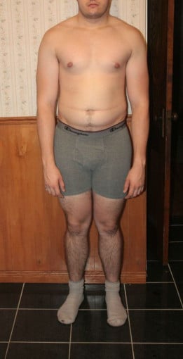 A before and after photo of a 6'1" male showing a snapshot of 221 pounds at a height of 6'1