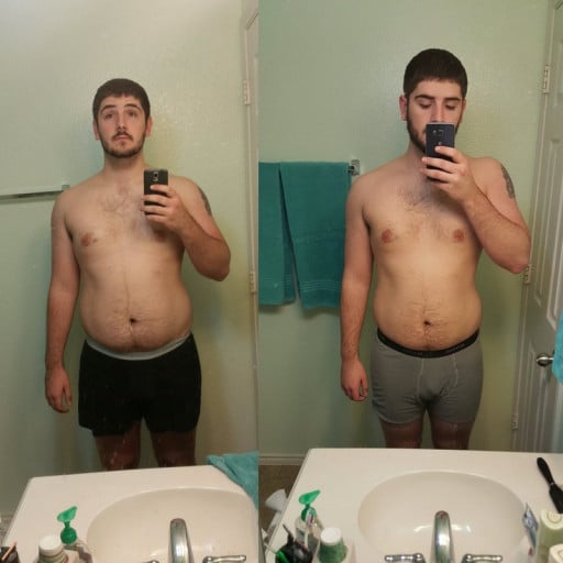 A photo of a 6'4" man showing a weight cut from 260 pounds to 230 pounds. A respectable loss of 30 pounds.