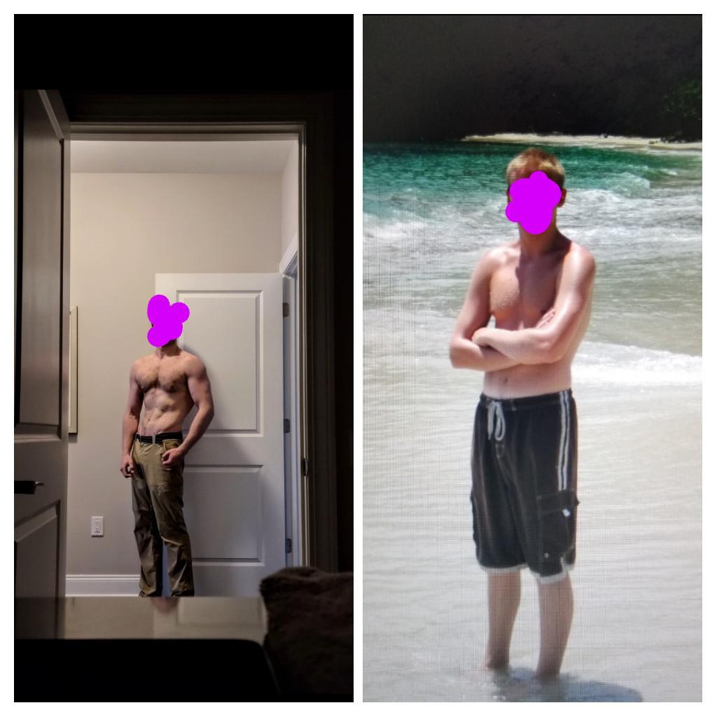 Before and After 35 lbs Muscle Gain 6 foot Male 130 lbs to 165 lbs