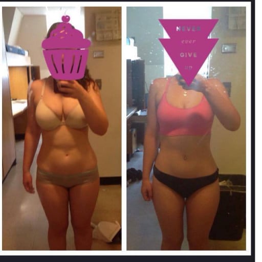 A picture of a 5'4" female showing a weight loss from 142 pounds to 136 pounds. A total loss of 6 pounds.