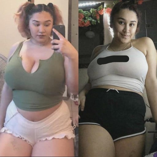 5 foot 2 Female 50 lbs Fat Loss Before and After 200 lbs to 150 lbs
