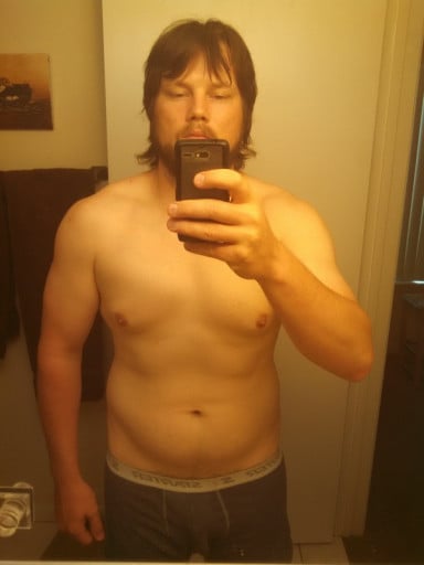 A photo of a 5'11" man showing a fat loss from 243 pounds to 213 pounds. A respectable loss of 30 pounds.