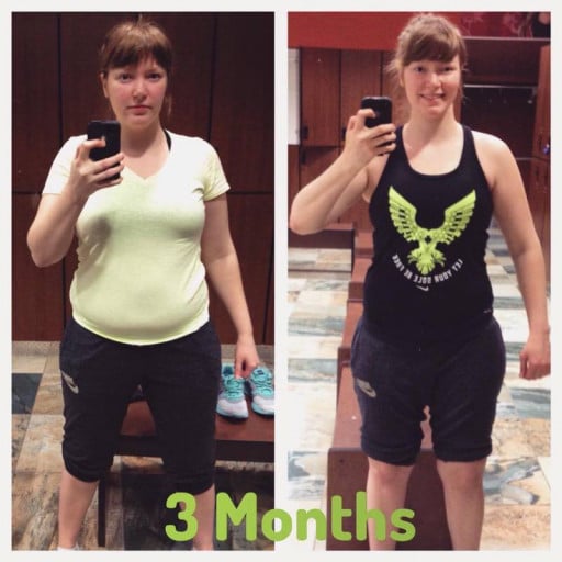 A progress pic of a 5'4" woman showing a fat loss from 179 pounds to 157 pounds. A respectable loss of 22 pounds.