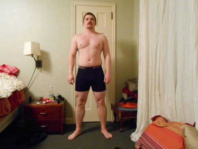 A before and after photo of a 5'7" male showing a snapshot of 180 pounds at a height of 5'7