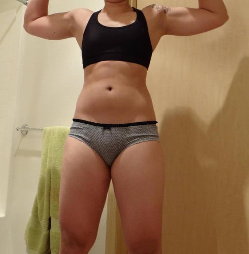 A before and after photo of a 5'10" female showing a snapshot of 175 pounds at a height of 5'10