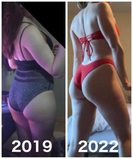A picture of a 5'8" female showing a weight loss from 164 pounds to 154 pounds. A net loss of 10 pounds.