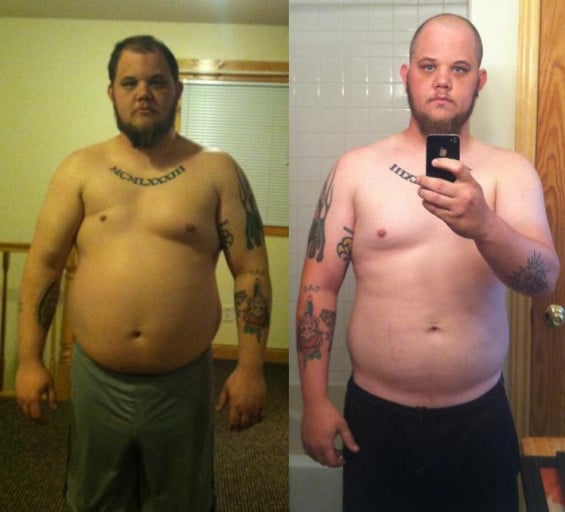 A picture of a 5'11" male showing a weight cut from 265 pounds to 224 pounds. A total loss of 41 pounds.