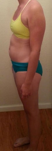A picture of a 5'8" female showing a snapshot of 144 pounds at a height of 5'8