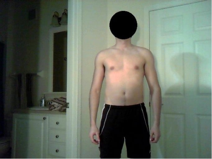 A before and after photo of a 5'8" male showing a weight bulk from 125 pounds to 145 pounds. A respectable gain of 20 pounds.