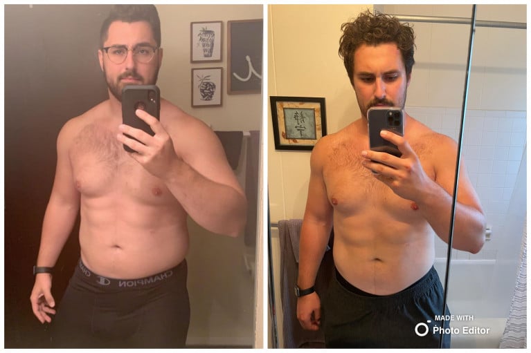 6 foot 1 Male Before and After 32 lbs Weight Loss 285 lbs to 253 lbs