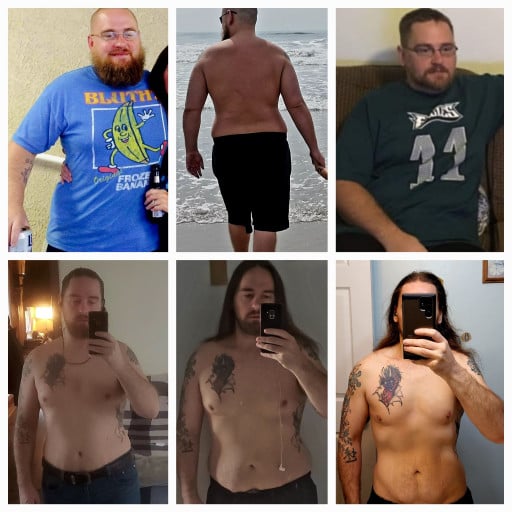 A progress pic of a 5'6" man showing a fat loss from 270 pounds to 158 pounds. A respectable loss of 112 pounds.