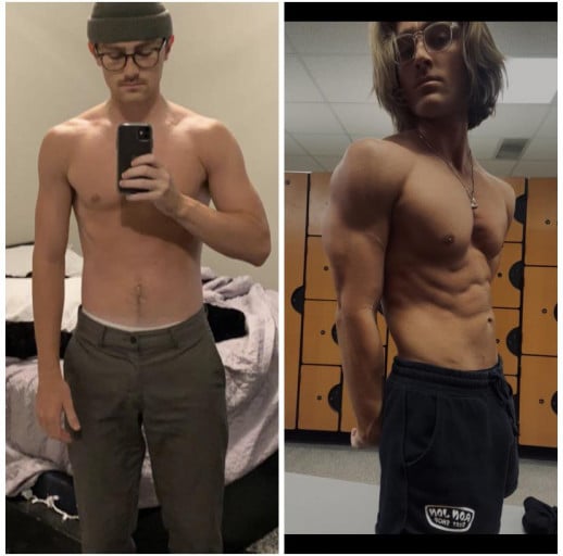 6 foot Male Before and After 36 lbs Weight Gain 132 lbs to 168 lbs
