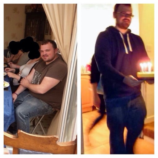 A picture of a 5'7" male showing a weight loss from 235 pounds to 217 pounds. A net loss of 18 pounds.