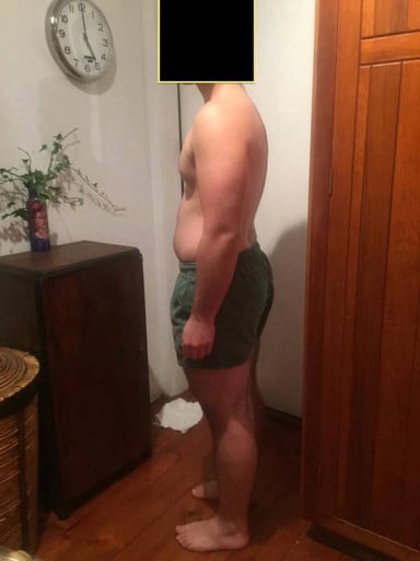 A before and after photo of a 5'10" male showing a snapshot of 196 pounds at a height of 5'10